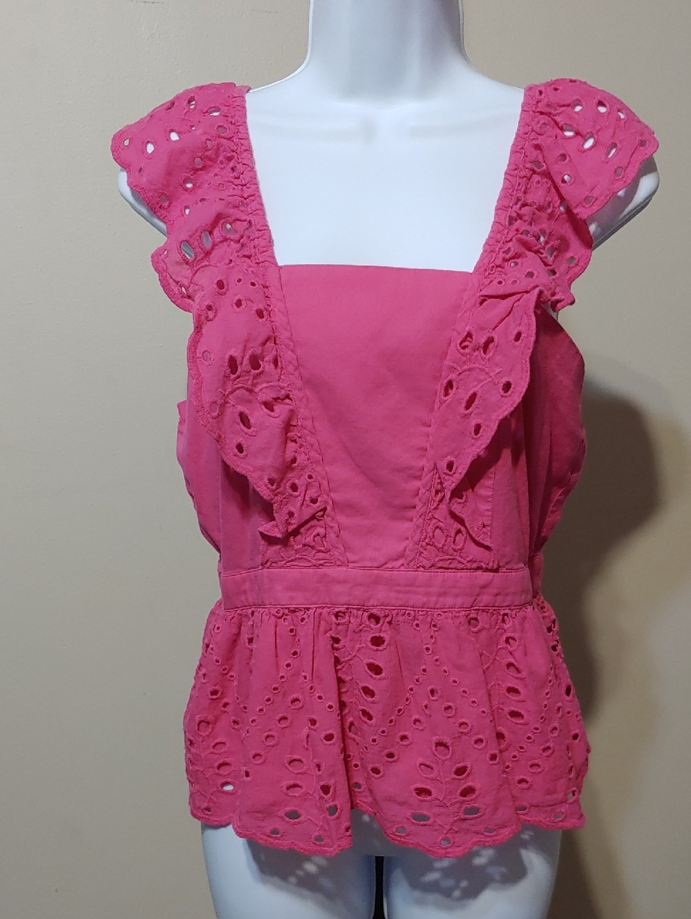 Banana Republic Hot Pink Eyelet Ruffle Top